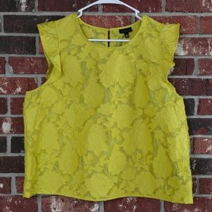 Who What Wear Yellow Floral Mesh Sleeveless Blouse